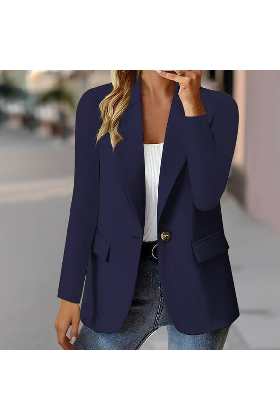 Casual Blazer for Women Fashion Solid Color Fake Pocket Button Down Lapel Hatless Long Sleeve Slim Cardigan Blazer Jacket Tops Suitable for Office Work and Business Negotiation Wear