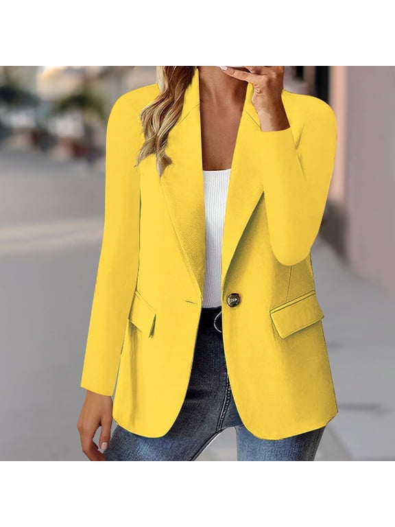 Blazer for Women Fashion Solid Color Button Down Lapel Hatless Long Sleeve Slim Cardigan Blazer Jacket Tops Suitable for Office Work and Business Negotiation Wear