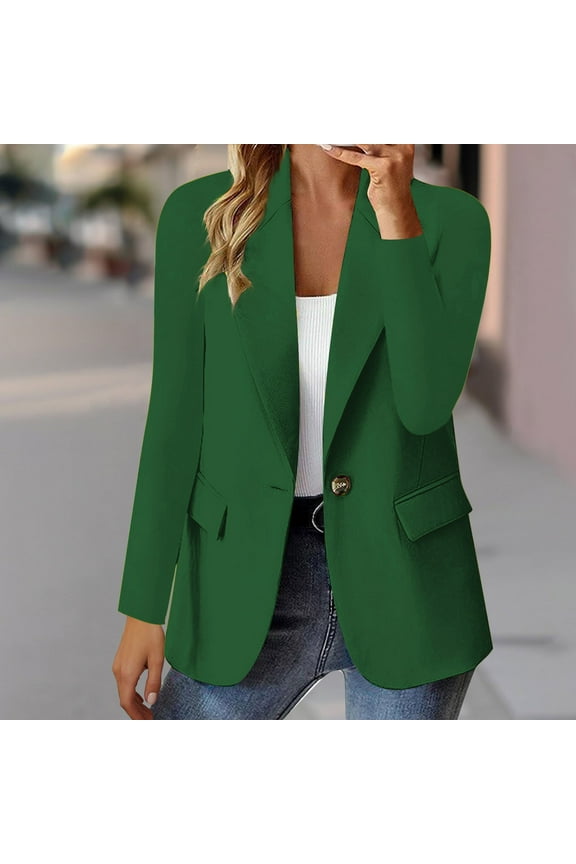 Casual Blazer for Women Fashion Solid Color Fake Pocket Button Down Lapel Hatless Long Sleeve Slim Cardigan Blazer Jacket Tops Suitable for Office Work and Business Negotiation Wear