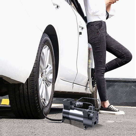 YZEGDCH Tire Inflator Portable Air Compressor,12V Double Cylinder DC High Power Vehicle Air Pump with Pressure Digital Display and Led Light and Auto Stop Function for Car,Motor,Bike,Ball