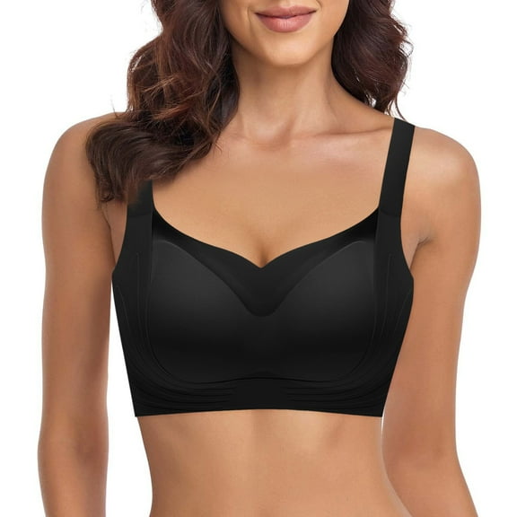 Clothing Yunmei Sports Bras for Women Women's Comfortable and Traceless Chest Gathered Without Steel Rings Soft Support Collar Closure Anti Drop Bra Seamless Bras for Women Black L