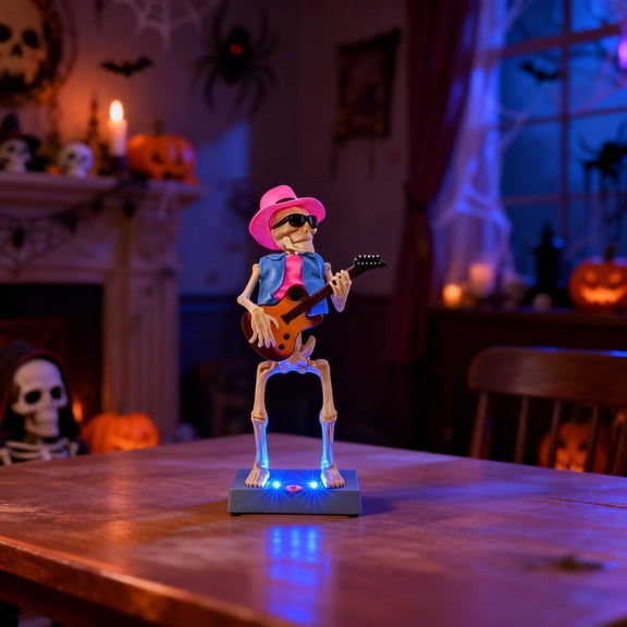 Clearance! ZHIYA Singing Skeleton Halloween Decoration, Animated Skeleton with LED Lights & Sound, Motion Activated Spooky Decor for Haunted House Party Indoor Outdoor
