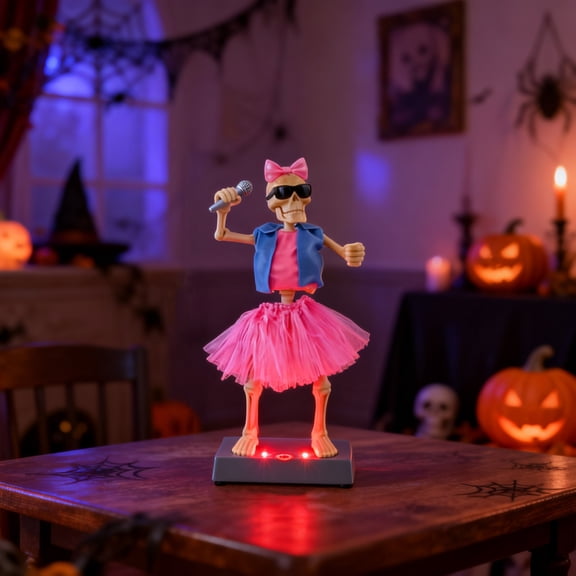 Clearance! ZHIYA Singing Skeleton Halloween Decoration, Animated Skeleton with LED Lights & Sound, Motion Activated Spooky Decor for Haunted House Party Indoor Outdoor