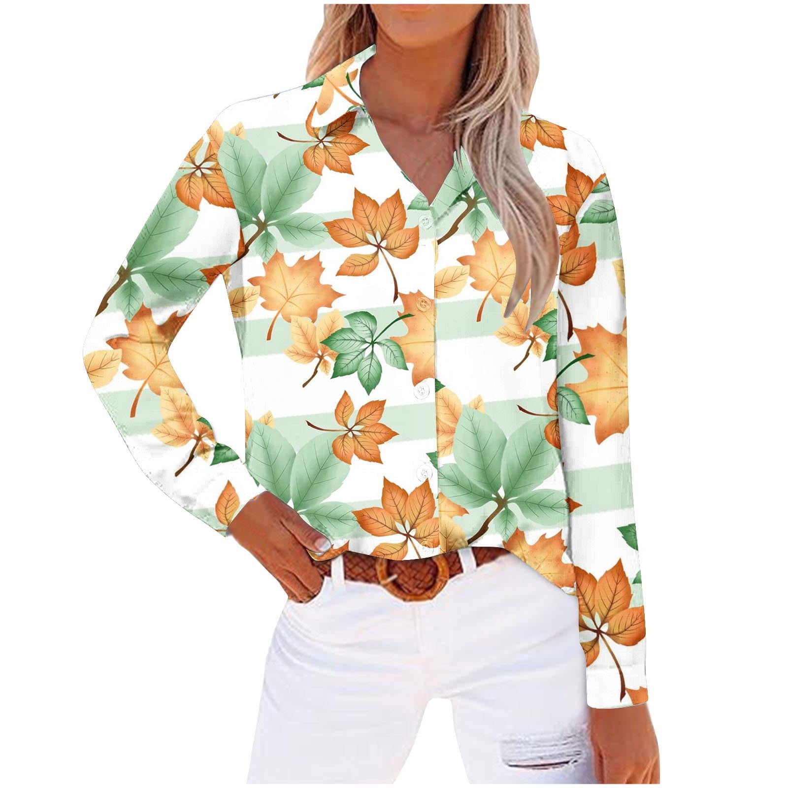 Women's Long Sleeve Floral Print Blouse – V Neck Button Down Shirt, Loose Fit Casual & Work Top