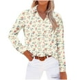 thumbnail image 1 of ZVAVZ Long Sleeve Shirts for Women Blouse dressy Floral Printed Buttons Down Fashion Loose Laple V Neck Tee Shirts Business Casual Work Tops Yellow,2XL, 1 of 4