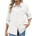 thumbnail image 1 of Clearance ZVAVZ Womens Button Down Dress Shirts Blouse uv Sun Protection Safari Long Sleeve Collared Cargo Shirt Outdoor Cool Quick Dry Fishing Shirts White,L, 1 of 7