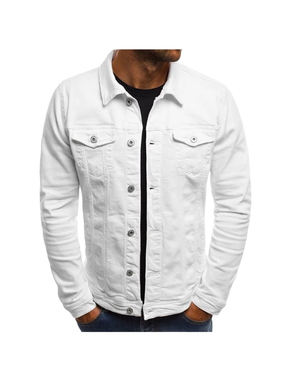 Clearance! ZVNAΖH Men's Casual Classic Denim Jacket Slim Fit Fashion Jean Coat Spring Fall Outfits, Gifts for Men, M-3XL