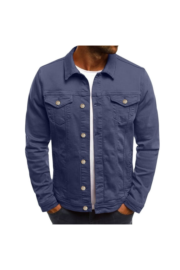 Clearance! ZVNAΖH Men's Casual Classic Denim Jacket Slim Fit Fashion Jean Coat Spring Fall Outfits, Gifts for Men, M-3XL
