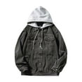 thumbnail image 1 of Clearance! ZVNAΖH Men's Casual Hooded Detachable Denim Jacket Button Down Long Sleeve Trucker Jean Coat, 1 of 3