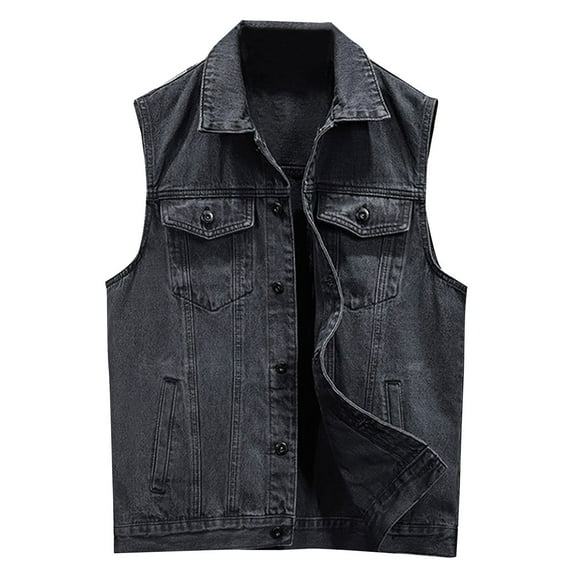 Clearance! ZVNAΖH Men's Denim Vest Lapel Sleeveless Slim Fit Retro Jean Vest Outerwear Jacket, M-4XL