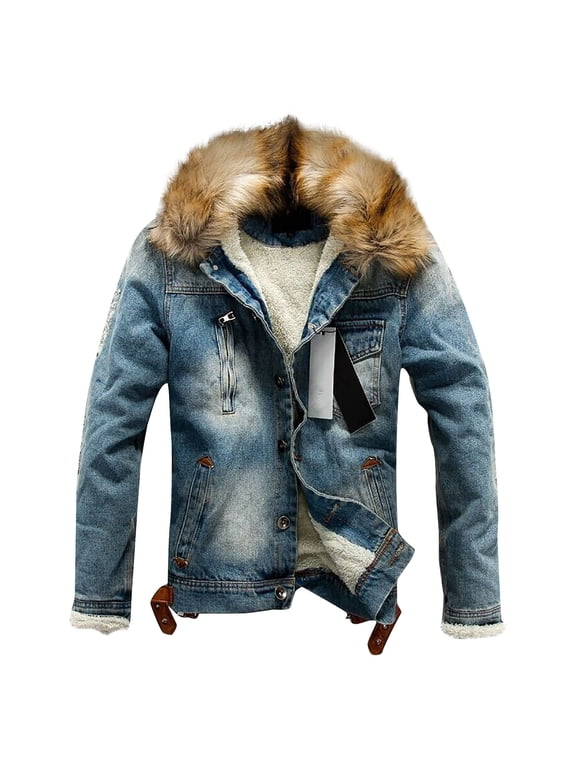 Clearance! ZVNAΖH Men's Hooded Sherpa Fleece Lined Thicken Denim Jacket Winter Warm Coat Trucker Cowboy Jacket