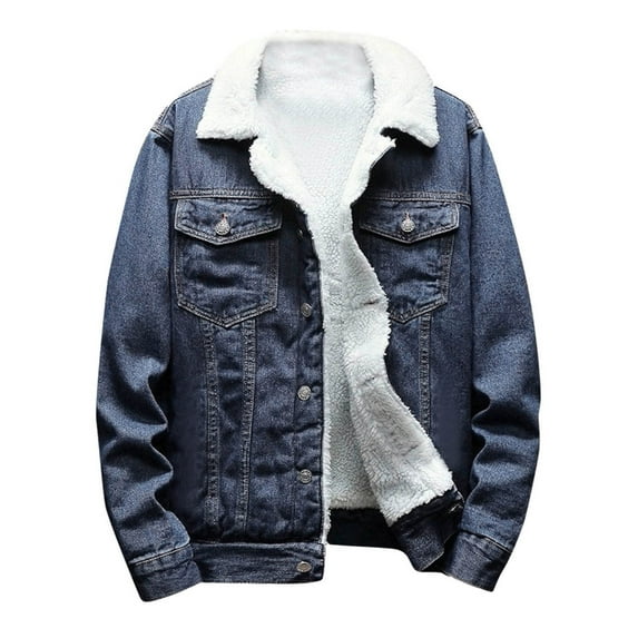 Clearance! ZVNAΖH Men's Lapel Sherpa Fleece Lined Thicken Denim Jean Trucker Jacket Coats