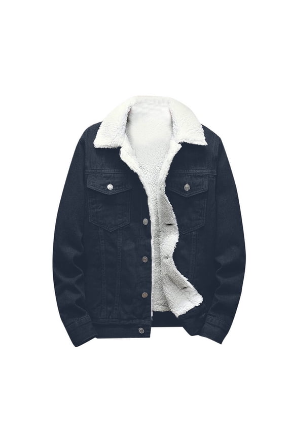 Clearance! ZVNAΖH Men's Lapel Sherpa Fleece Lined Thicken Denim Jean Trucker Jacket Coats