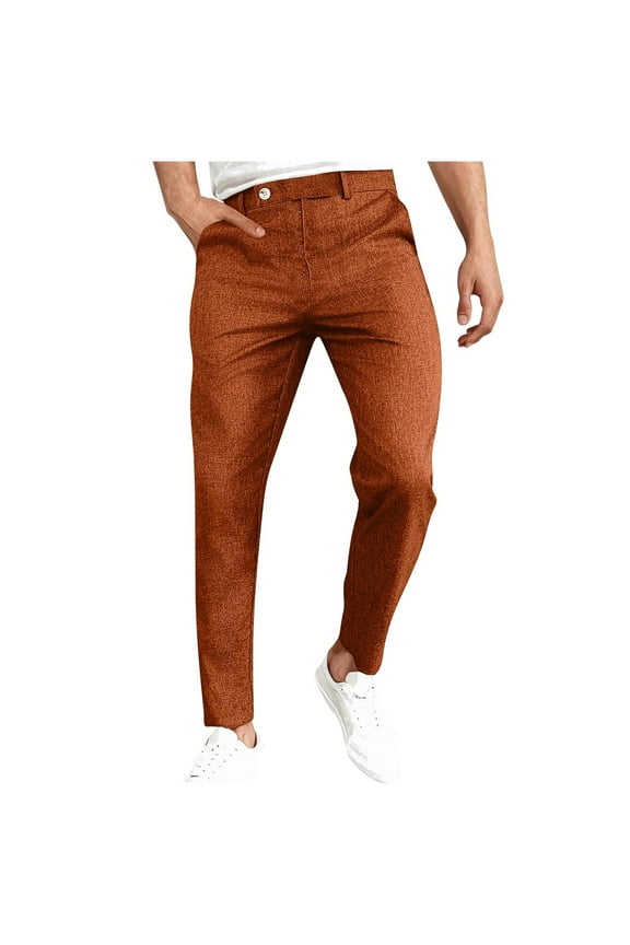 ZVNAΖH Men’s Linen Pants Casual Lightweight Beach Summer Pants Elastic Waist Slim Fit Trousers