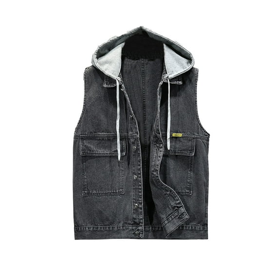 Clearance! ZVNAΖH Men's Sleeveless Denim Jacket Detachable Hooded Jacket Outerwear Vest