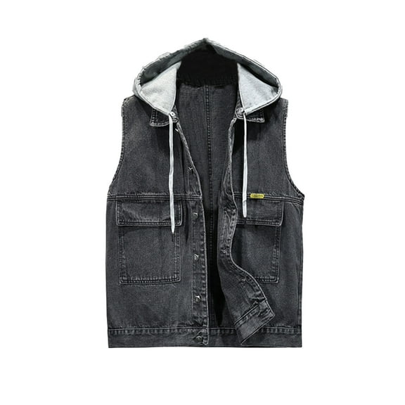 Clearance! ZVNAΖH Men's Sleeveless Denim Jacket Detachable Hooded Jacket Outerwear Vest