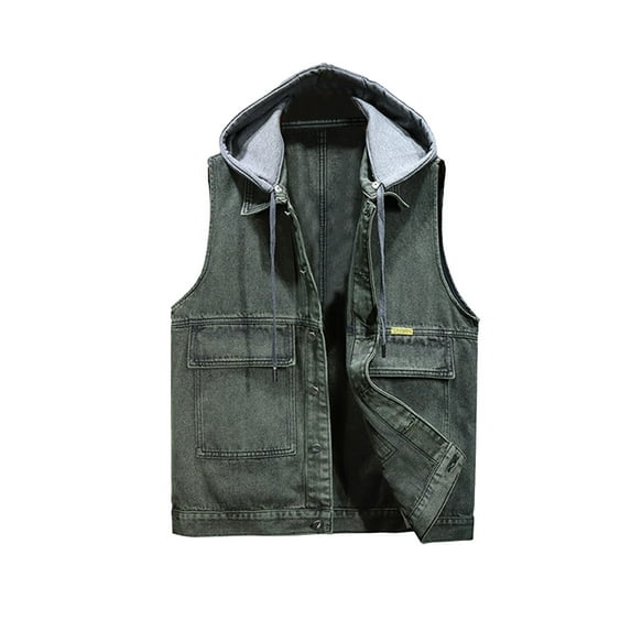 Clearance! ZVNAΖH Men's Sleeveless Denim Jacket Detachable Hooded Jacket Outerwear Vest