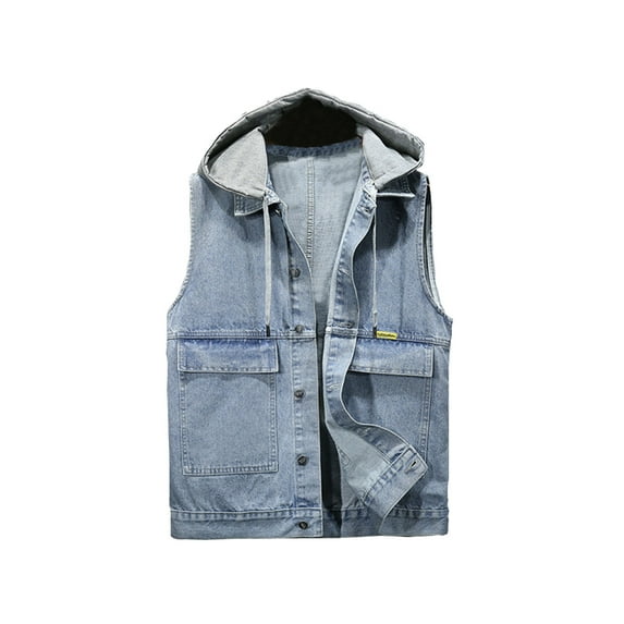 Clearance! ZVNAΖH Men's Sleeveless Denim Jacket Detachable Hooded Jacket Outerwear Vest