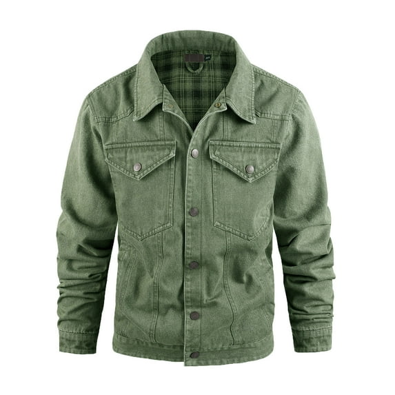 Clearance! ZVNAΖH Men's Snap Jean Jacket Western Cowboy Plaid Flannel Lined Work Denim Trucker Jackets