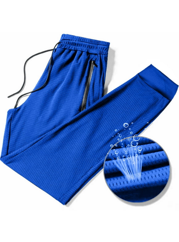 ZVNAΖH Mens Athletic Sweatpants with Zipper Pockets Ice Silk Breathable Joggers Pants Drawstring Waist Running Pants