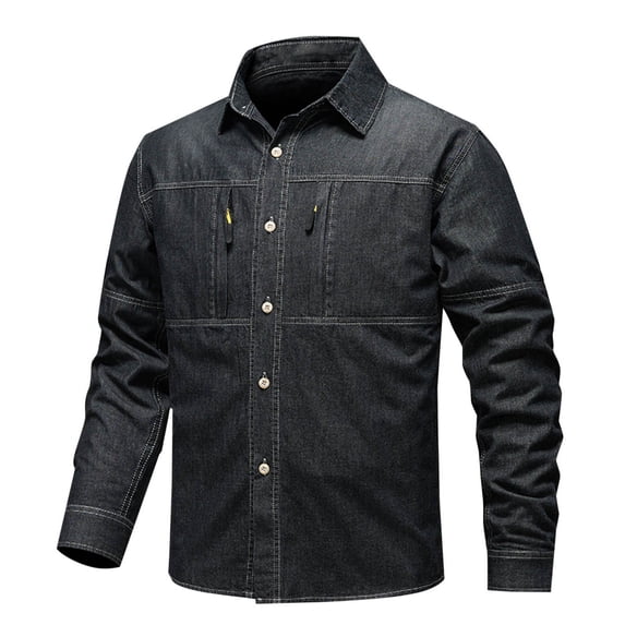 Clearance! ZVNAΖH Mens Casual Button Down Denim Shirts Long Sleeve Turn Down Lightweight Jacket Work Shirts