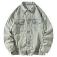 thumbnail image 1 of Clearance! ZVNAΖH Mens Washed Denim Jacket Spring Fall Lightweight Jacket Motorcycle Denim Coat, 1 of 2