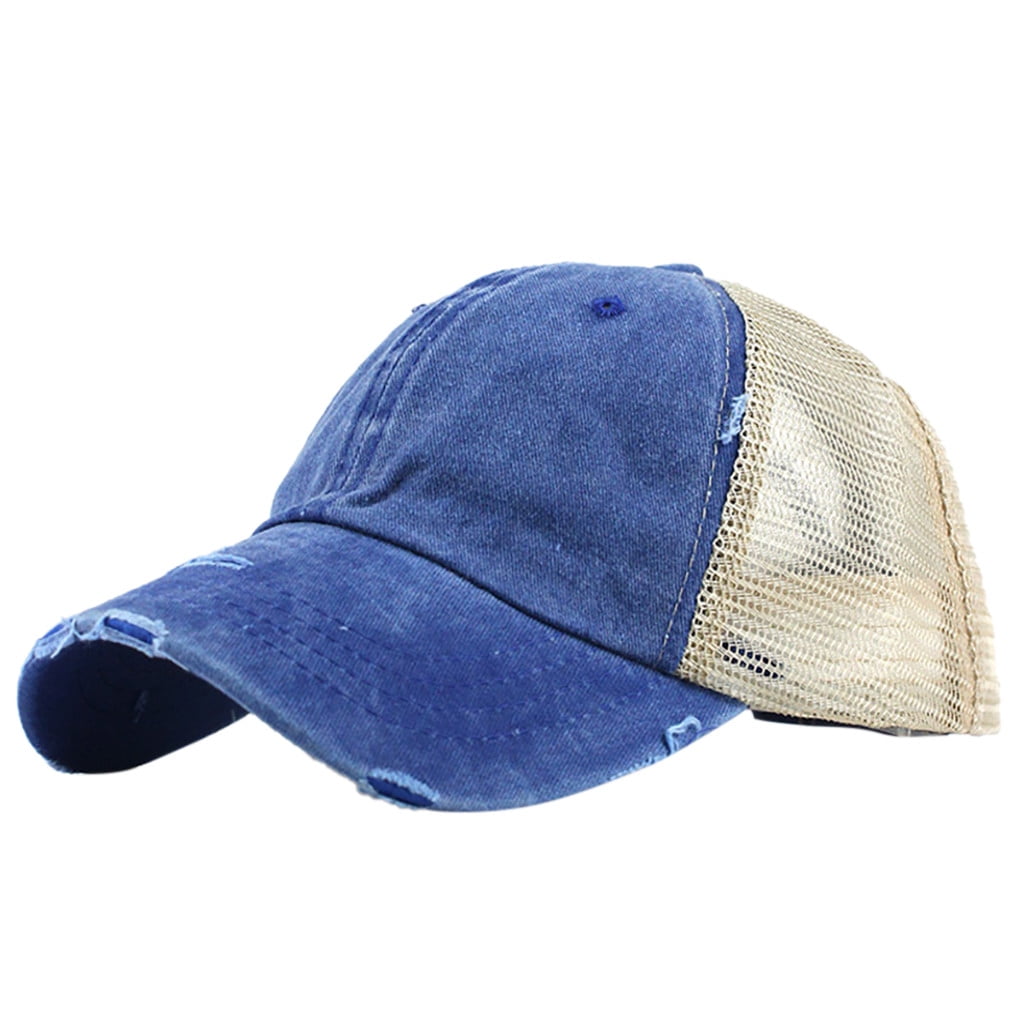 Adjustable Ponytail Baseball Cap With Mesh Back – Custom Embroidered Trucker Hat For Women, Hip-Hop Style (Royal Blue, One Size) - View #11