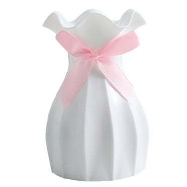 Clearance！Zauma Versatile Vase Modern Flower for Dried Arrangements Shatterproof Scratch Plastic with Bow Decoration Elegant Home White 1X Vase