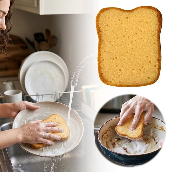 Clearance! Zguuel 2 Pack Toast Shaped Dish Sponge, Cute Bread Kitchen Scrubber, Fun Novelty Cleaning Sponge for Dishes Pots Pans