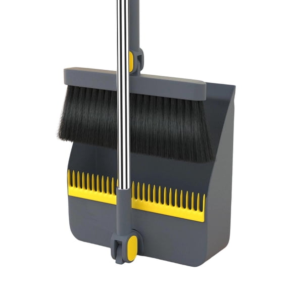 Clearance! Zguuel 2-in-1 Broom and Dustpan Set with Long Handle, Self-Cleaning Dustpan with Comb Teeth, 180° Rotating Broom Head, Standing Storage Broom Combo for Home Kitchen Office Floor Cleaning