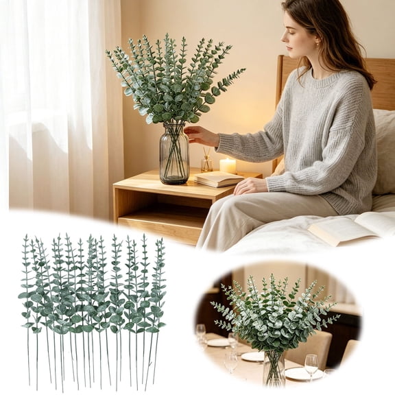 Clearance! Zguuel 20Pcs Artificial Eucalyptus Leaves, Silver Dollar Greenery for Home Wedding Decor, Green 35cm