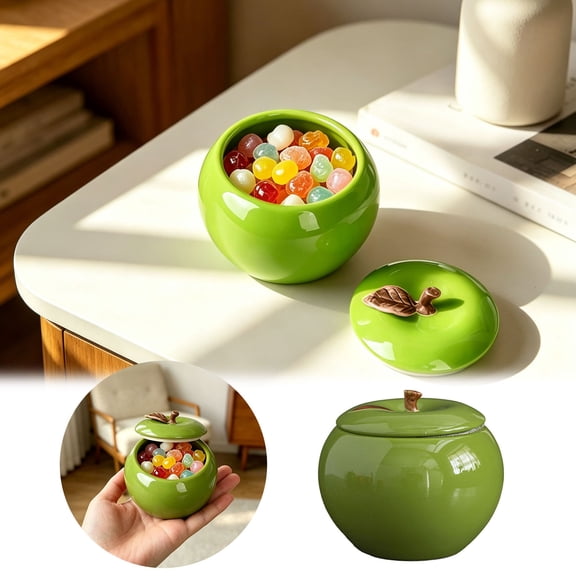 Clearance! Zguuel Apple Shaped Storage Jar, Ceramic Fruit Canister, Sealed Decorative Container for Candy Cookies, Large Apple Design Pantry Jar for Home Kitchen Countertop