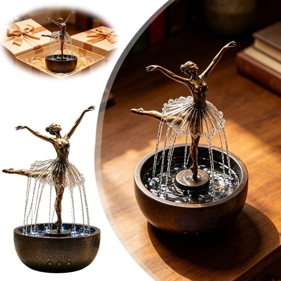 Clearance! Zguuel Ballet Dancer Water Fountain LED Tabletop Fountain Indoor Resin Ballerina Water Feature Zen Relaxing Desk Decor for Home Office