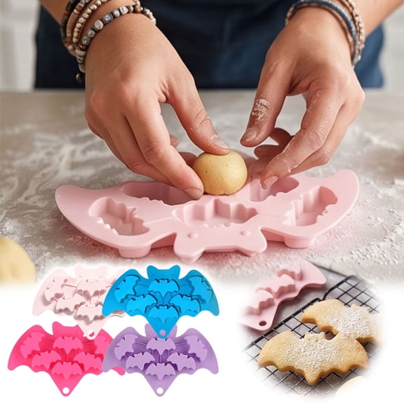 Clearance! Zguuel Bat Silicone Ice Cube Tray Pink, Halloween Shaped Ice Mold for Cocktail Whiskey, Spooky Bat Ice Cube Maker for Party Drinks