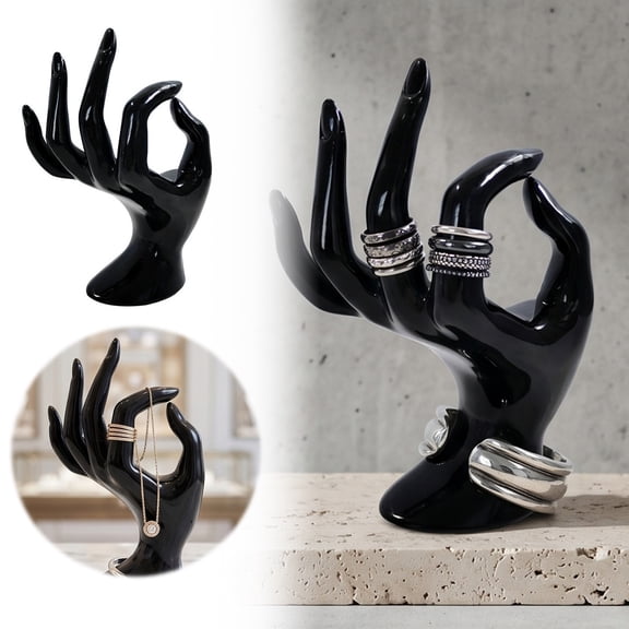 Clearance! Zguuel Black OK Hand Sign Model, Resin Hand Gesture Statue, Decorative Hand Sculpture Figurine for Desk Shelf Home Decor