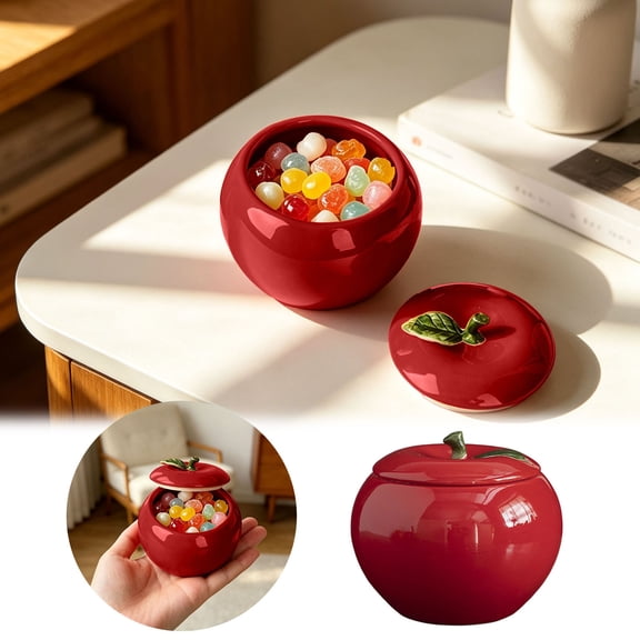 Clearance! Zguuel Ceramic Apple Jar, Large Fruit Shaped Canister, Sealed Decorative Storage Container for Candy Cookies, Apple Design Pantry Jar for Home Kitchen Countertop