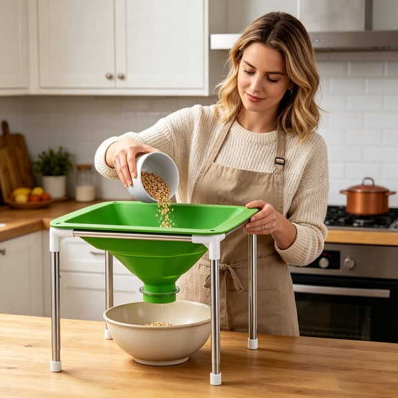 Clearance! Zguuel Extra Large Silicone Funnel, Foldable Wide Mouth Funnel for Jars Mylar Food Storage, Green