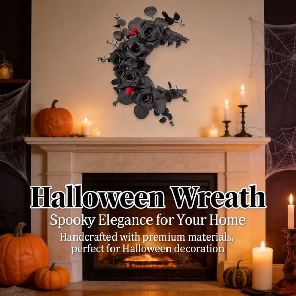 Clearance! Zguuel Halloween Grapevine Wreath, Spooky Door Wreath with Bats & Pumpkins, Rustic Fall Halloween Wreath for Front Door Porch Home Decor