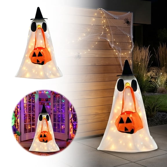Clearance! Zguuel Halloween Porch Goose Costume Set, Light-Up Cape & Witch Hat Outfit for 23 Inch Goose Statue, Outdoor Yard Garden Decoration