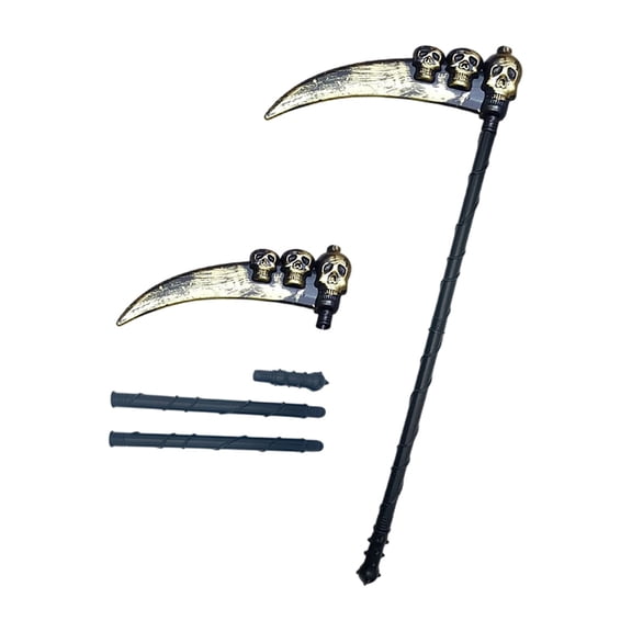 Clearance! Zguuel Halloween Triple Skull Grim Reaper Scythe Prop, 3 Skull Scythe Costume Accessory for Cosplay Party Dress Up Decoration, Bronze