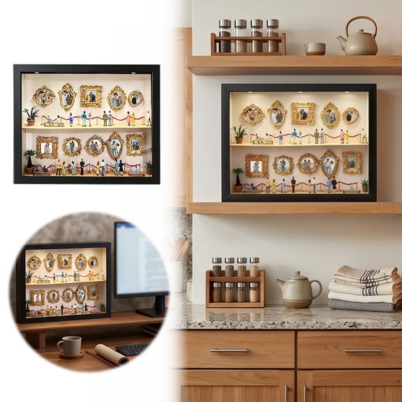 Clearance! Zguuel Miniature Double Layer Museum Shadow Box, Photo Frame for Home Decor