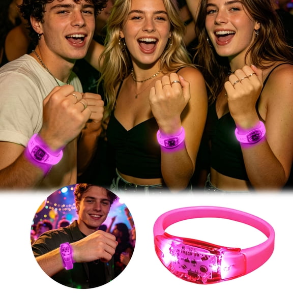 Clearance! Zguuel Pink LED Glow Bracelets, Sound Activated Flashing Light Up Wristbands, Glow in The Dark Party Favors for Concerts Raves Festivals Birthdays