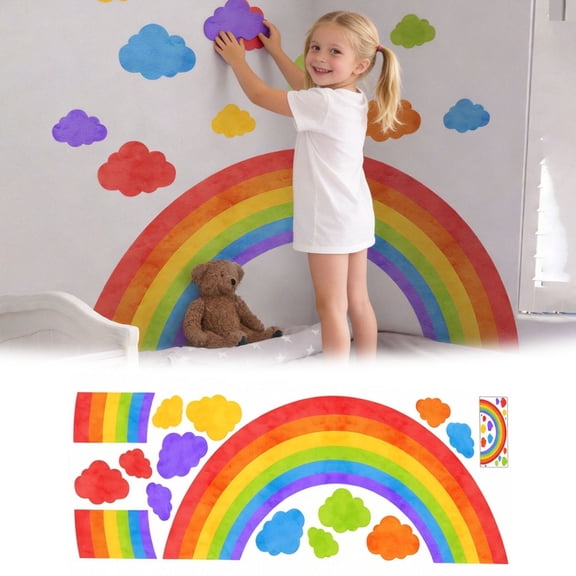 Clearance! Zguuel Rainbow Wall Decals, Large Removable Wall Stickers for Kids Room Nursery, Colorful Peel and Stick Rainbow Decor for Bedroom Playroom, Repositionable Wall Art