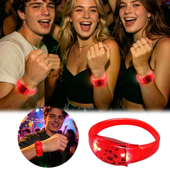 Clearance! Zguuel Red LED Glow Bracelets, Sound Activated Flashing Light Up Wristbands, Glow in The Dark Party Favors for Concerts Raves Festivals Birthdays