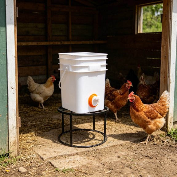 Clearance! Zguuel Round Galvanized Metal Chicken Feeder Stand Rustproof Elevated Poultry Water Bucket Support Farm Backyard Coop Rack