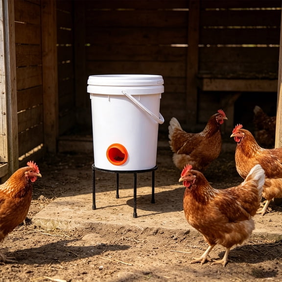 Clearance! Zguuel Round Galvanized Metal Chicken Feeder Stand Rustproof Elevated Poultry Water Bucket Support Rack Backyard Coop Farm Supply