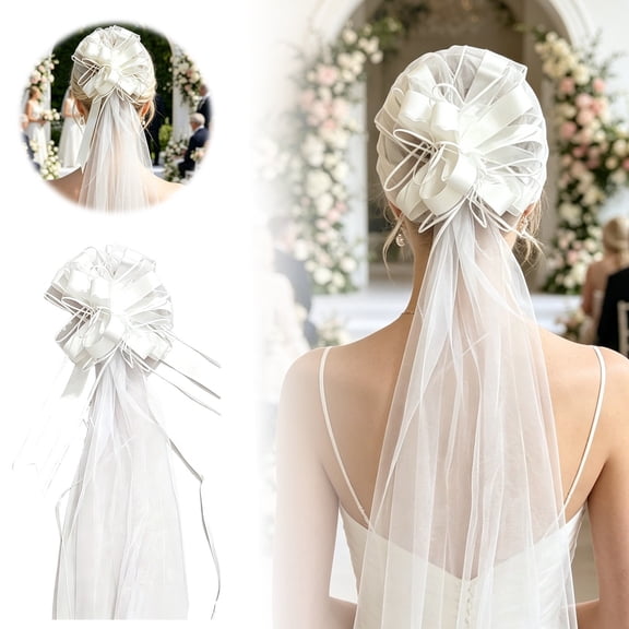 Clearance! Zguuel White Tulle Mesh Bow, Decorative Fabric Ribbon Bow for Wedding Party Bridal Shower, Gift Wrapping Home Decor Craft Supply