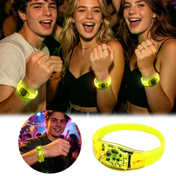 Clearance! Zguuel Yellow LED Glow Bracelets, Sound Activated Flashing Light Up Wristbands, Glow in The Dark Party Favors for Concerts Raves Festivals Birthdays