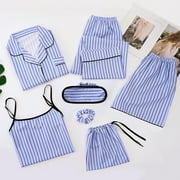 Clearance Zkozptok 7 PC Silk Pajamas Sets Homewear Pajamas Sets for Women Nightwear Sleepwear Loungewear Girl's Pjs Suit Set Long Sleeve Gift Sets,Light Blue,XL
