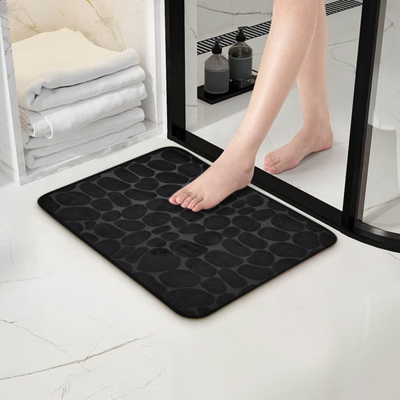 Clearance,aoksee 1pc Memory Foam Bath Rug Embossed Bathroom Mat, Non Slip, Thick, Soft and Comfortable Rugs, Black